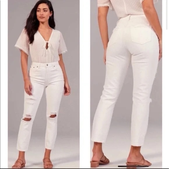 Abercrombie & Fitch Ankle Straight Ultra High Rise White Jeans, Sz 28/6 - Picture 3 of 13